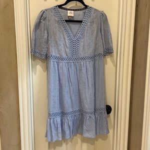 Light blue dress with embroidery detail and liner